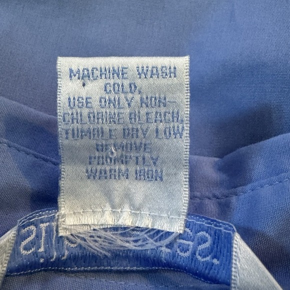 Silhouettes 1X Top Shirt Blue Solid Button Up Long Sleeve Collared Cotton Womens - Picture 6 of 7